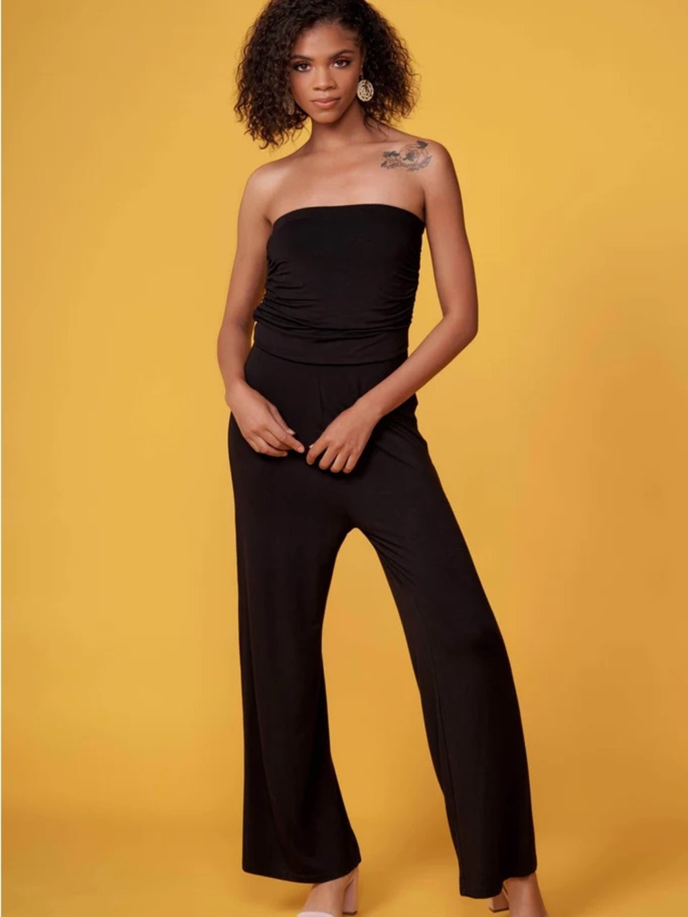 Double Zero Strapless Black Wide-Leg Jumpsuit